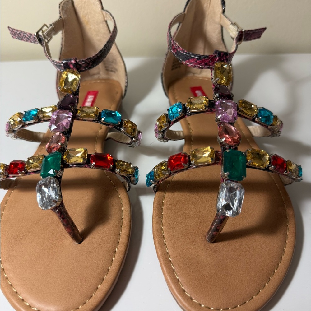 UnionBay Embellished Snake Jeweled T Strap Slingback  Sandals Womens 7.5
